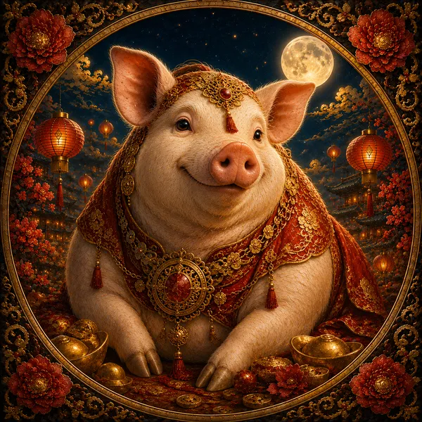 Ilustración del Cerdo en el horóscopo chino