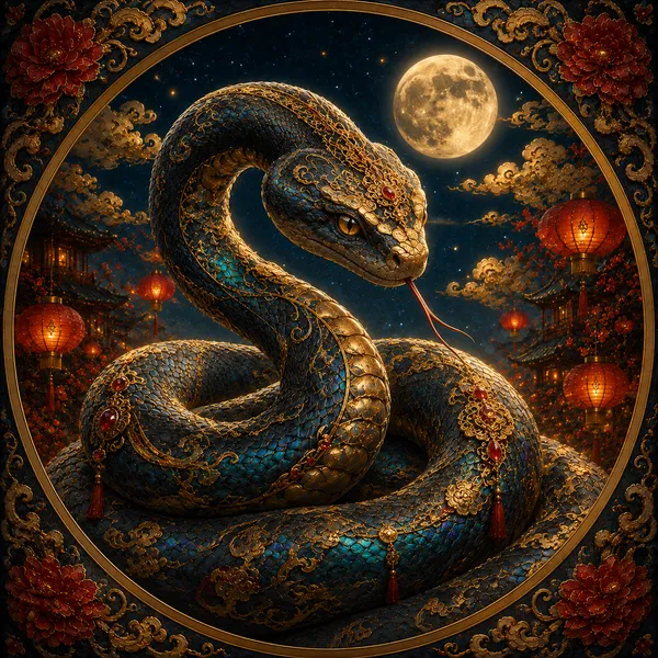 Ilustración del Serpiente en el horóscopo chino